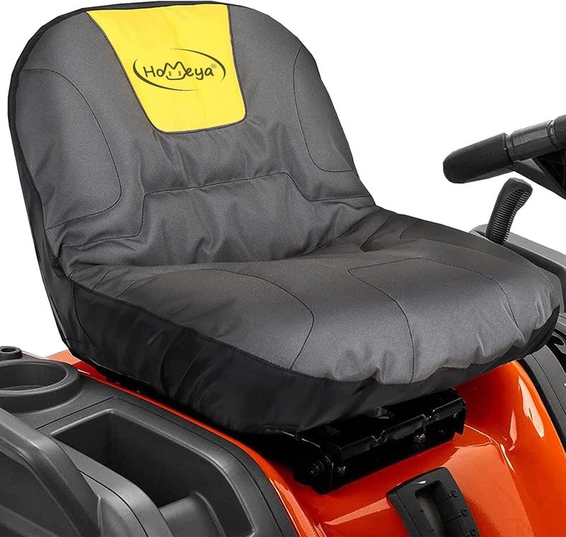 HOMEYA Riding Lawn Mower Seat Cover, Heavy Duty 600D Oxford Waterproof Tractor Seat Cover with Padding & Back Pockets, for 12.2-14.2 Inches High Seats, Fits Husqvarna Cub Cadet Seat Without Armrests - Image 1